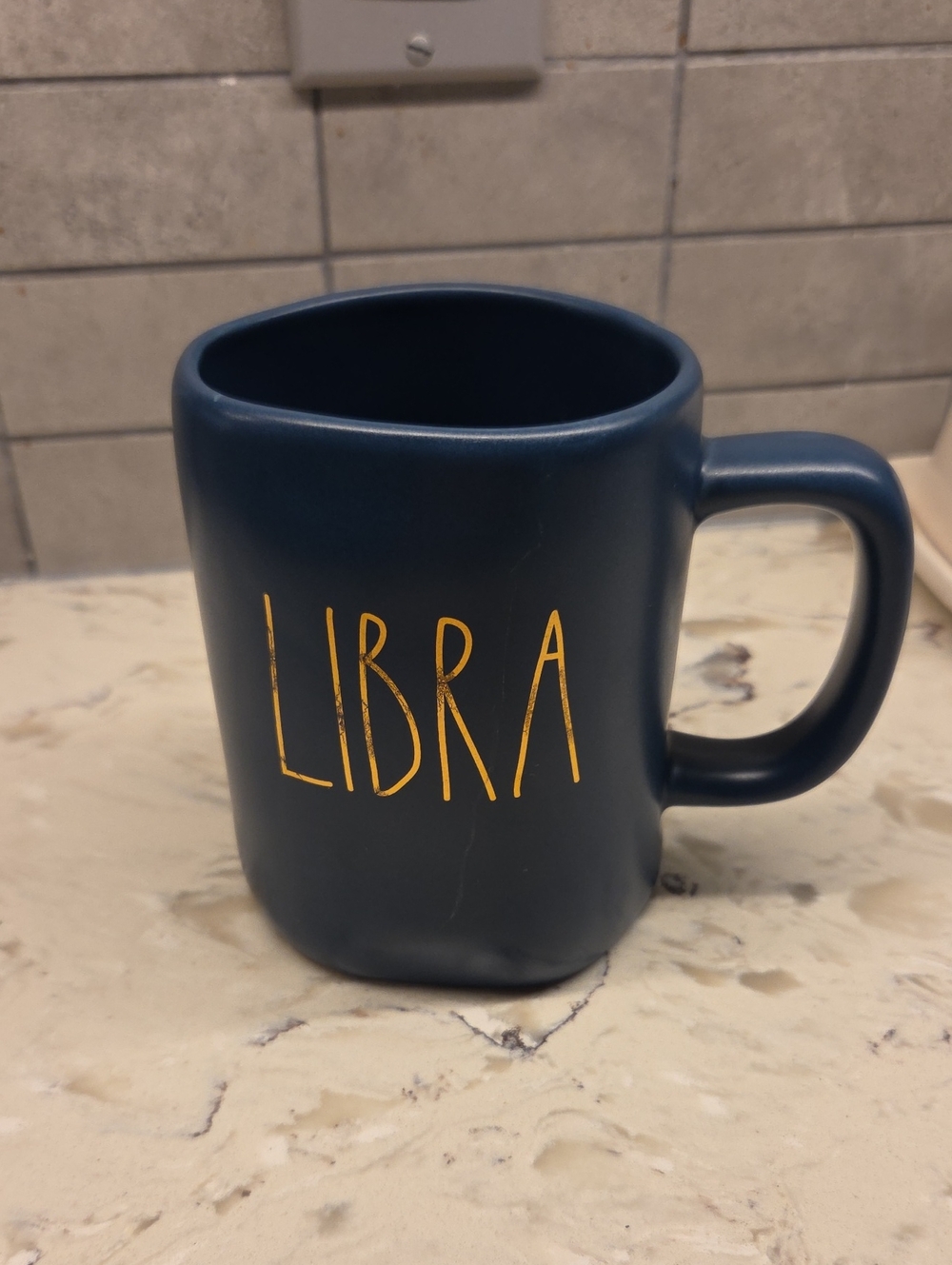 Rae Dunn Navy Blue Mug with Gold 'LIBRA' Lettering